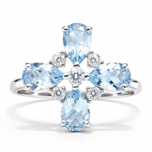 Load image into Gallery viewer, Natural Sky Blue Topaz Silver Leaf Clover Ring