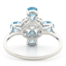 Load image into Gallery viewer, Natural Sky Blue Topaz Silver Leaf Clover Ring