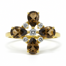 Load image into Gallery viewer, Natural Smoky Quartz Silver Leaf Clover Ring