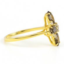 Load image into Gallery viewer, Natural Smoky Quartz Silver Leaf Clover Ring