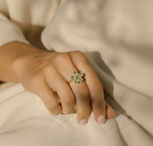 Load image into Gallery viewer, Natural Green Amethyst Sterling Silver Flower Ring