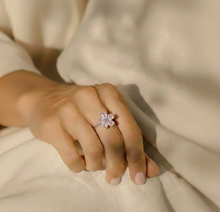 Load image into Gallery viewer, Natural Rose Quartz Sterling Silver Flower Ring
