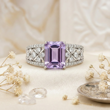 Load image into Gallery viewer, Emerald Cut Natural Amethyst Silver Statement Ring