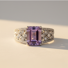 Load image into Gallery viewer, Emerald Cut Natural Amethyst Silver Statement Ring