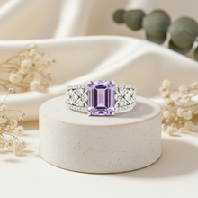 Load image into Gallery viewer, Emerald Cut Natural Amethyst Silver Statement Ring