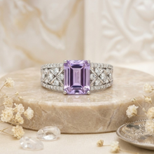 Load image into Gallery viewer, Emerald Cut Natural Amethyst Silver Statement Ring