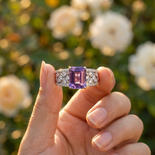Load image into Gallery viewer, Emerald Cut Natural Amethyst Silver Statement Ring
