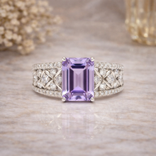 Load image into Gallery viewer, Emerald Cut Natural Amethyst Silver Statement Ring