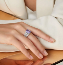 Load image into Gallery viewer, Emerald Cut Natural Amethyst Silver Statement Ring