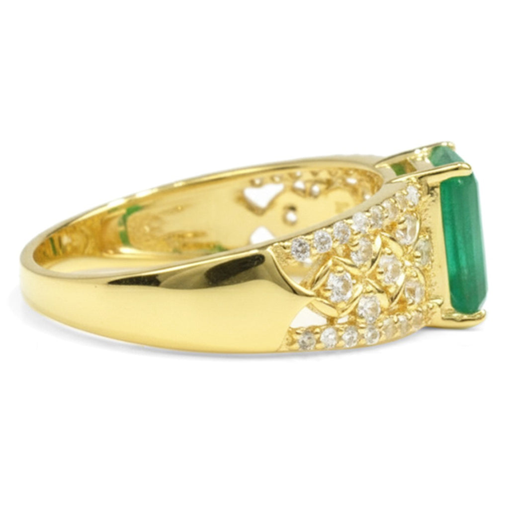 Emerald Cut Natural Green Agate Silver Statement Ring