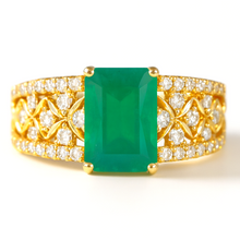 Load image into Gallery viewer, Emerald Cut Natural Green Agate Silver Statement Ring