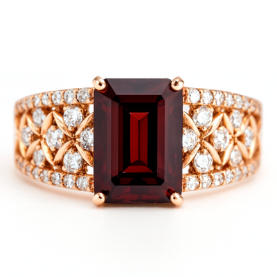 Emerald Cut Garnet and White Topaz Silver Ring