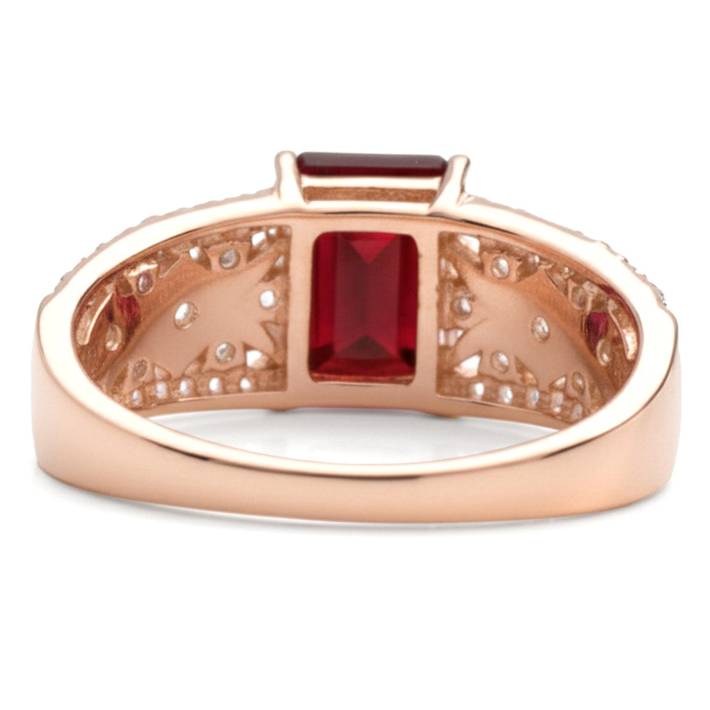 Emerald Cut Garnet and White Topaz Silver Ring