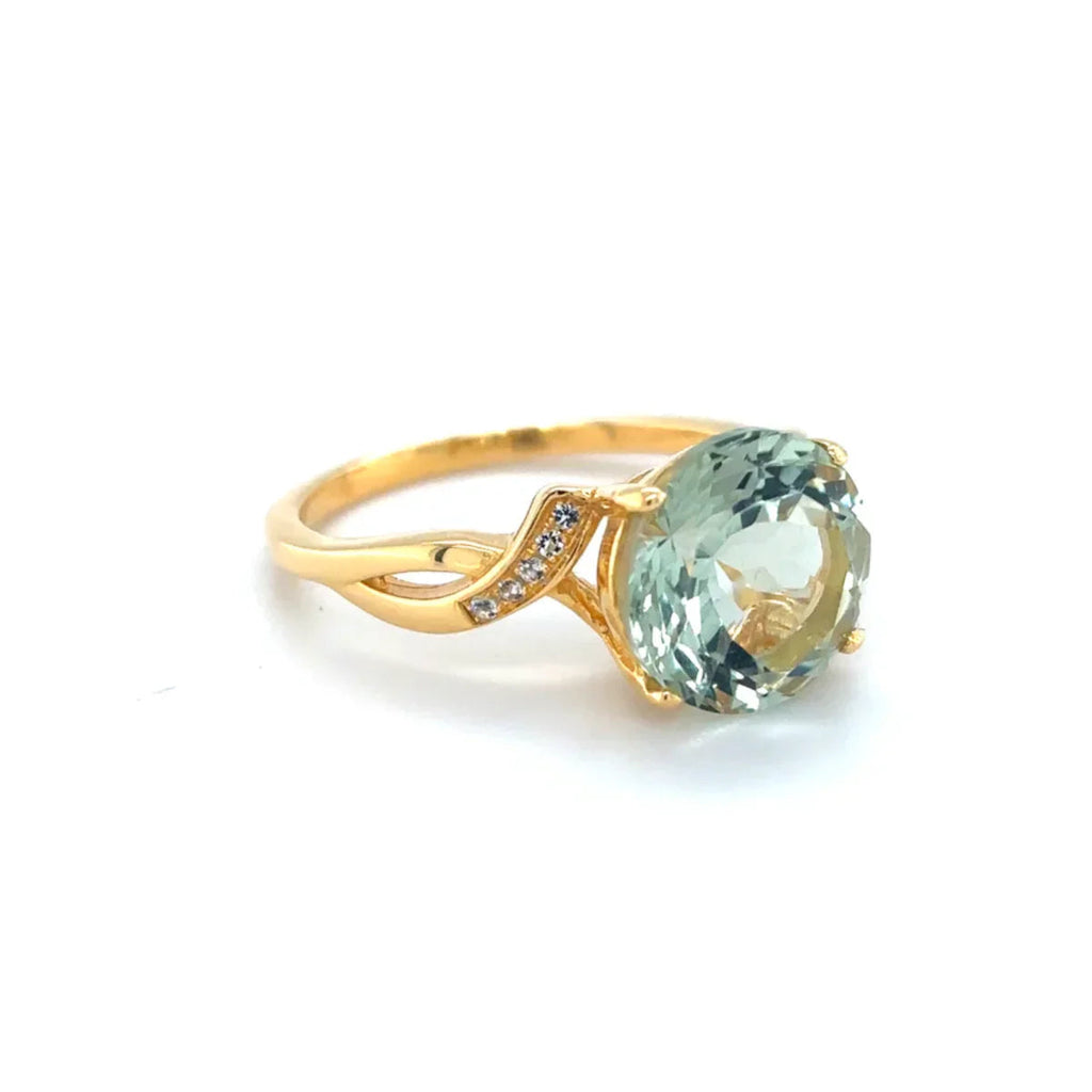 Natural Round Green Amethyst Silver Ring