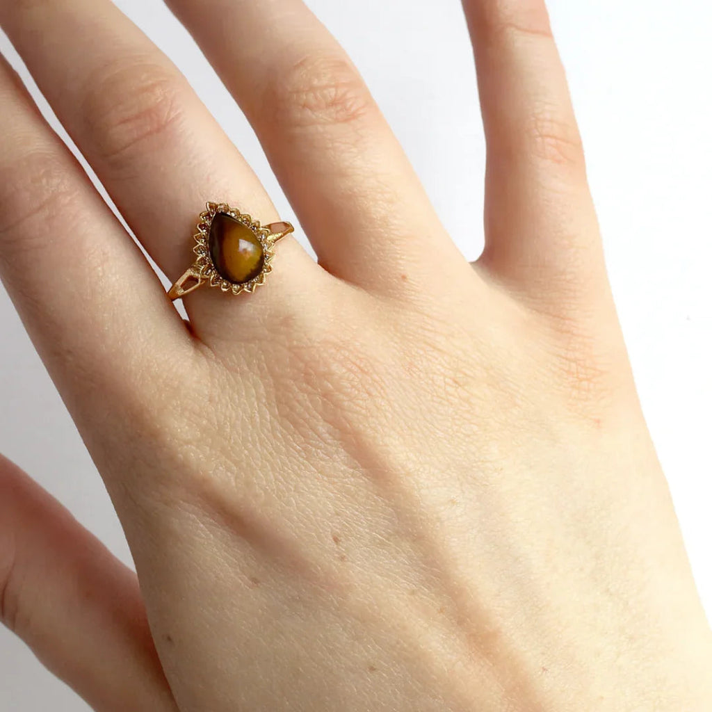 Golden Tigers Eye Pear Shaped Silver Ring