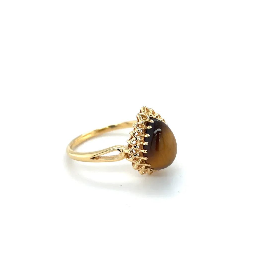 Golden Tigers Eye Pear Shaped Silver Ring