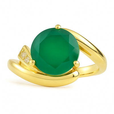 Natural Green Agate Sterling Silver Bypass Ring