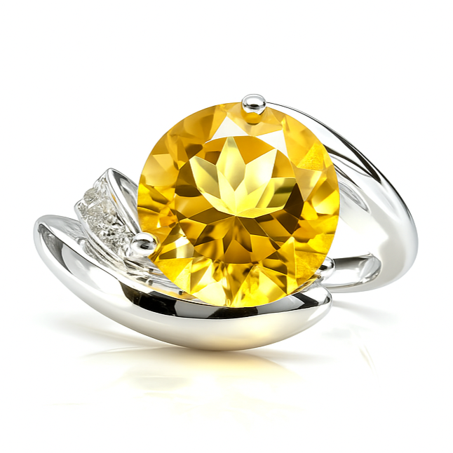 Yellow Natural Citrine Sterling Silver Bypass Ring