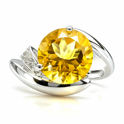 Yellow Natural Citrine Sterling Silver Bypass Ring