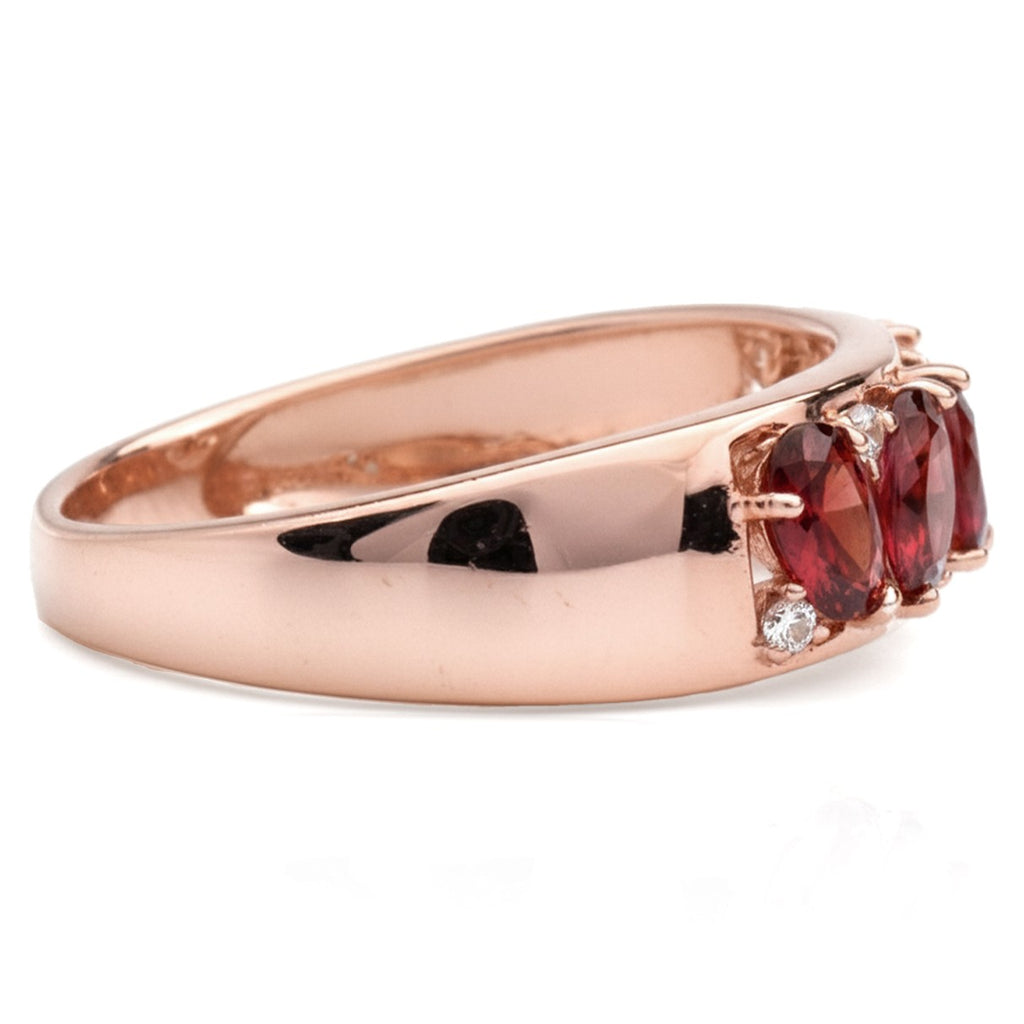 Natural Garnet Sterling Silver Leaf Band Ring