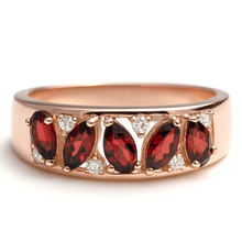 Load image into Gallery viewer, Natural Garnet Sterling Silver Leaf Band Ring
