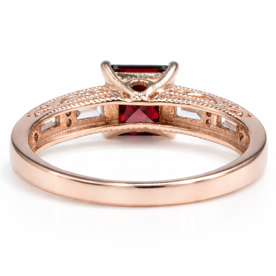 Natural Square Garnet Sterling Silver Ring