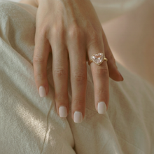 Load image into Gallery viewer, Natural Rose Quartz Gold Plated Silver Halo Heart Ring
