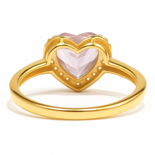 Load image into Gallery viewer, Natural Rose Quartz Gold Plated Silver Halo Heart Ring