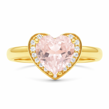 Load image into Gallery viewer, Natural Rose Quartz Gold Plated Silver Halo Heart Ring