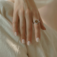Load image into Gallery viewer, Natural Brown Quartz Sterling Silver Heart Halo Ring