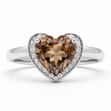 Load image into Gallery viewer, Natural Brown Quartz Sterling Silver Heart Halo Ring