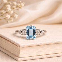 Load image into Gallery viewer, Natural Sky Blue Topaz Octagon Sterling Silver Pave Ring