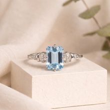 Load image into Gallery viewer, Natural Sky Blue Topaz Octagon Sterling Silver Pave Ring