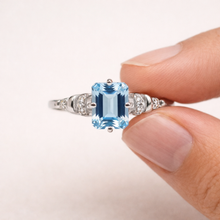 Load image into Gallery viewer, Natural Sky Blue Topaz Octagon Sterling Silver Pave Ring