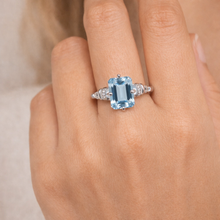 Load image into Gallery viewer, Natural Sky Blue Topaz Octagon Sterling Silver Pave Ring
