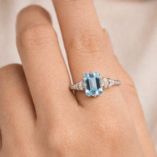 Load image into Gallery viewer, Natural Sky Blue Topaz Octagon Sterling Silver Pave Ring