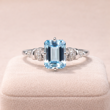 Load image into Gallery viewer, Natural Sky Blue Topaz Octagon Sterling Silver Pave Ring