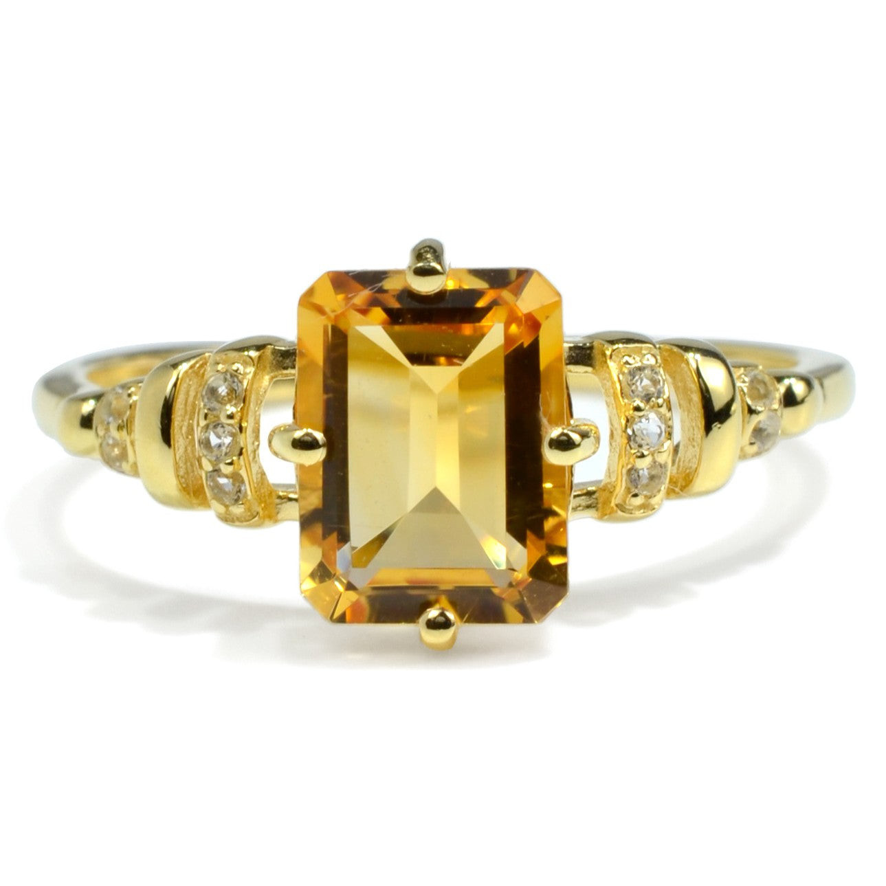 Natural Yellow Citrine Octagon Bar Ring Sterling Silver