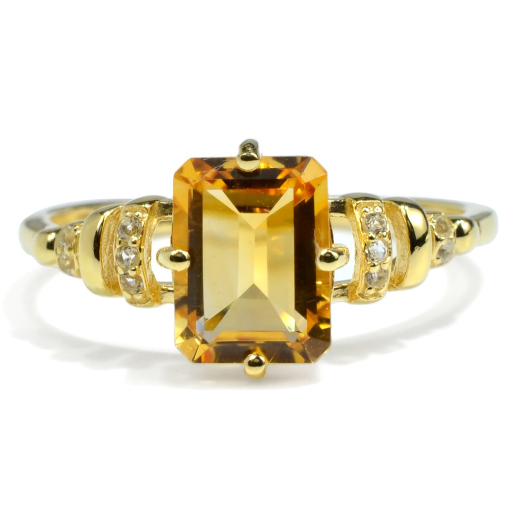Natural Yellow Citrine Octagon Bar Ring Sterling Silver