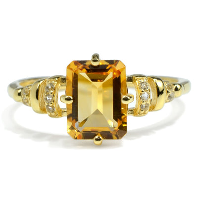 Natural Yellow Citrine Octagon Bar Ring Sterling Silver