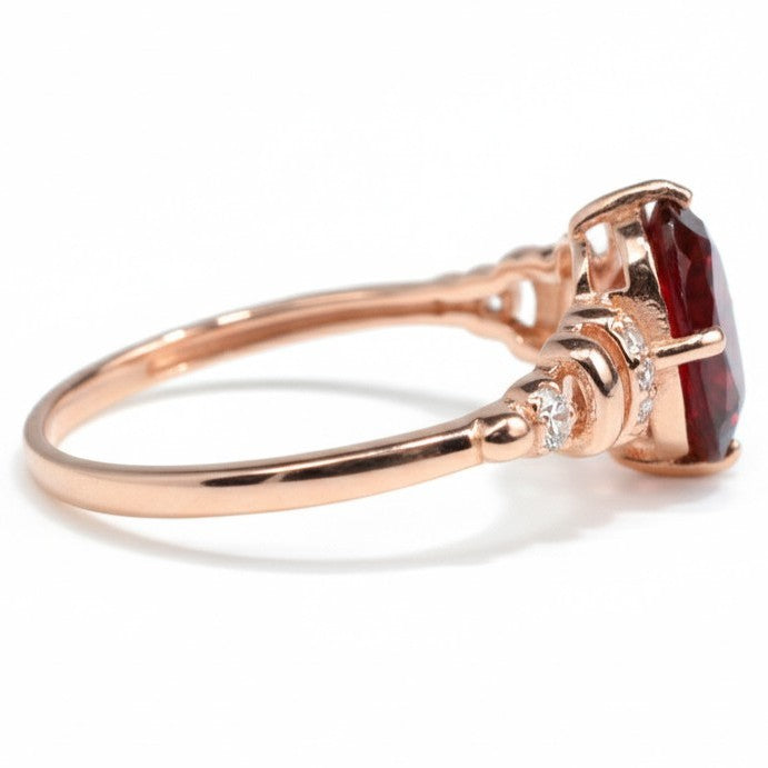 Natural Red Garnet Octagon Ring Sterling Silver