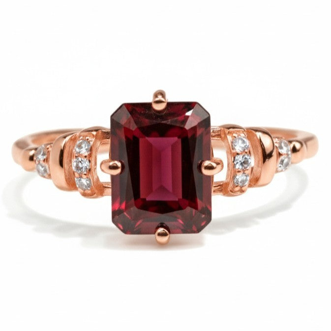 Natural Red Garnet Octagon Ring Sterling Silver