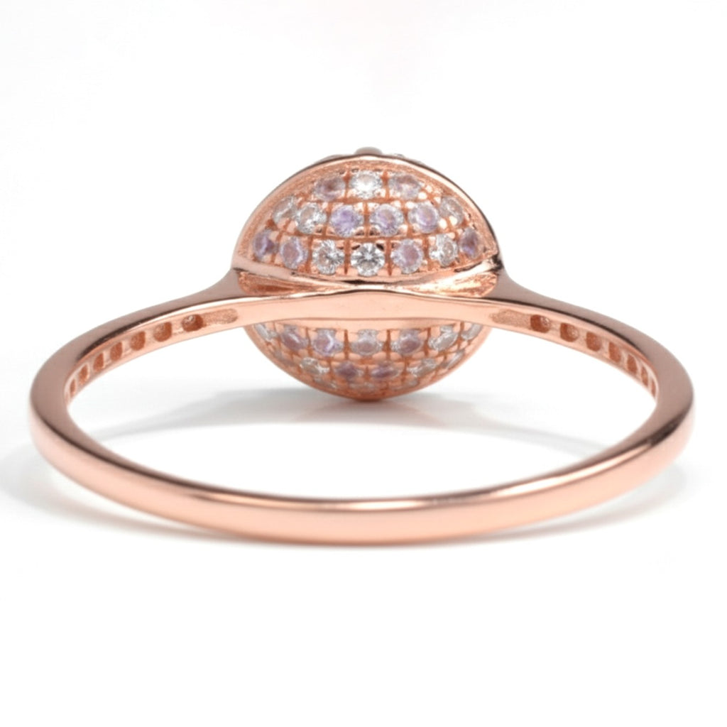 Natural Purple Amethyst Sterling Silver Round Pave Ring