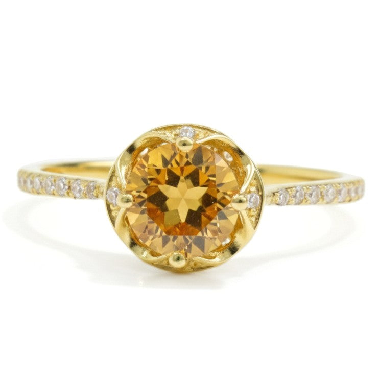 Natural Yellow Citrine Sterling Silver Round Ring