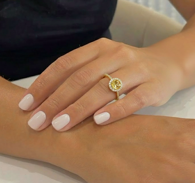 Natural Round Yellow Citrine Sterling Silver Halo Ring