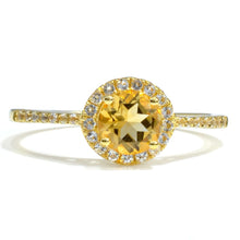 Load image into Gallery viewer, Natural Round Yellow Citrine Sterling Silver Halo Ring