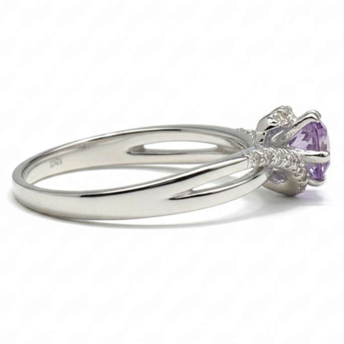 Natural Amethyst Stone Bypass Ring Silver