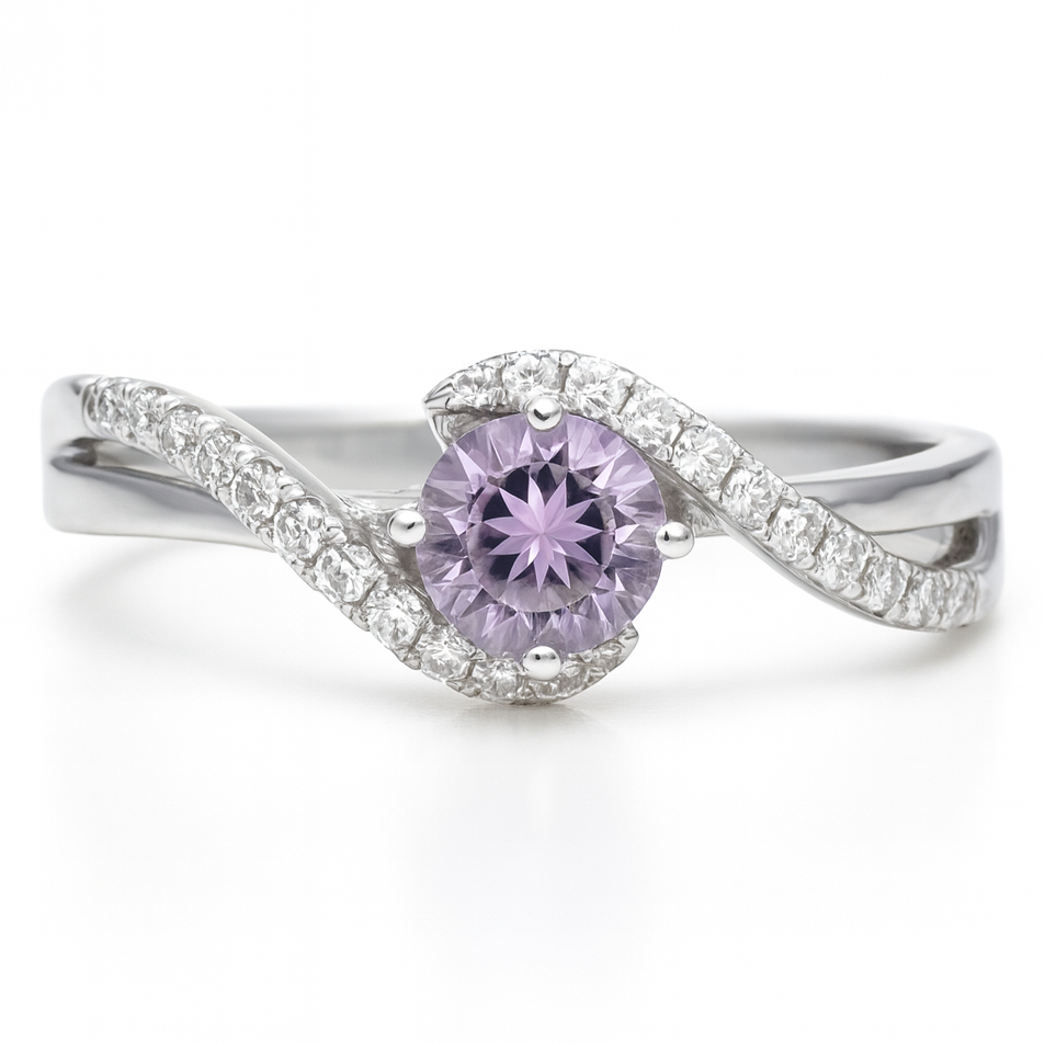 Natural Amethyst Stone Bypass Ring Silver