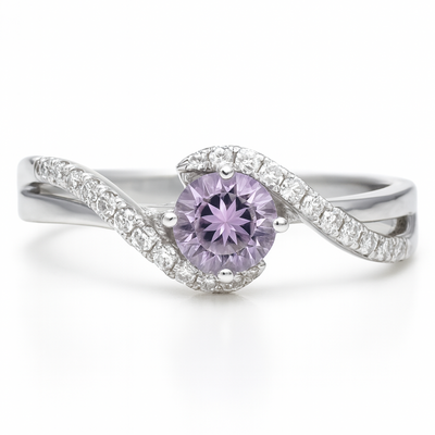 Natural Amethyst Stone Bypass Ring Silver