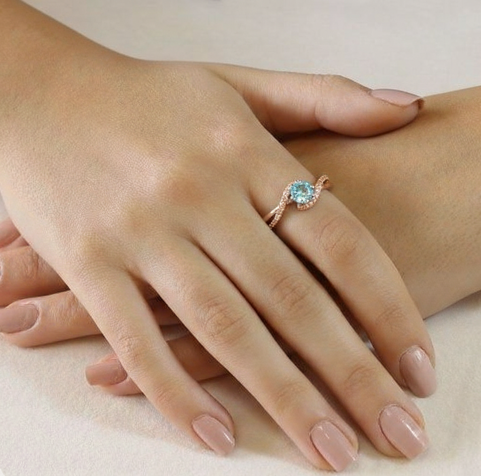 Natural Sky Blue Topaz Stone Bypass Ring Silver